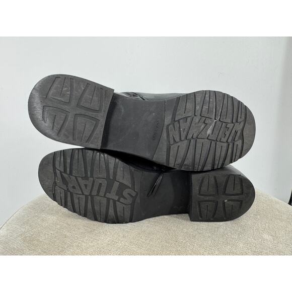 Stuart Weitzman Download Black Quilted Moto Boots Ankle Buckle Low Heel 6 - Picture 5 of 6